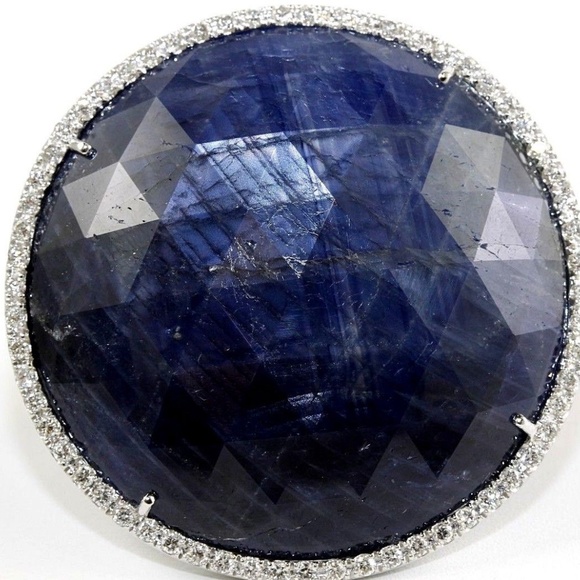 Драгоценные кольца с одним бриллиантом сапфиром и акцентами  Blue Sapphire & Diamond Halo Ring 18k WG 115.0Ct
